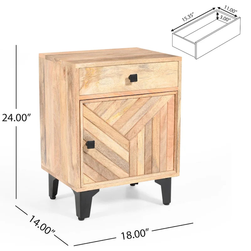 Christopher Knight Home - Table de chevet Harper en bois massif finition naturelle faite à la main avec tiroir