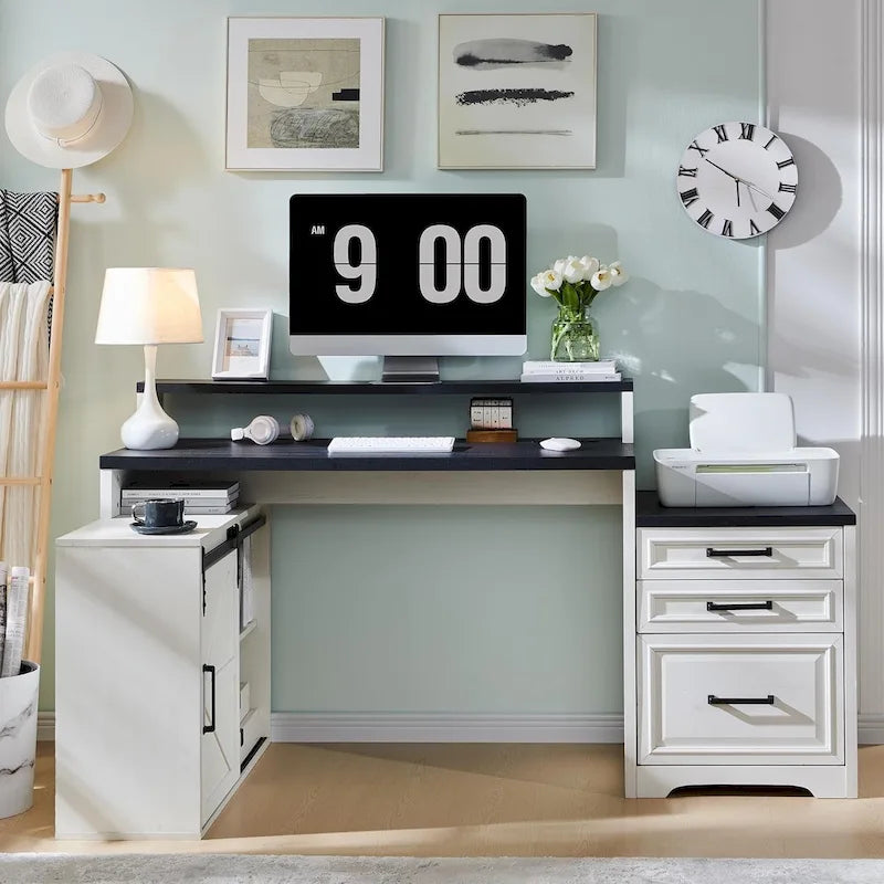 Bureau de style « ferme moderne », bureau d'ordinateur avec meuble de classement