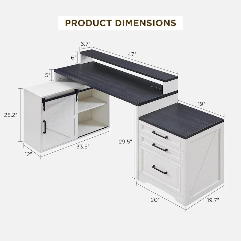 Bureau de style « ferme moderne », bureau d'ordinateur avec meuble de classement