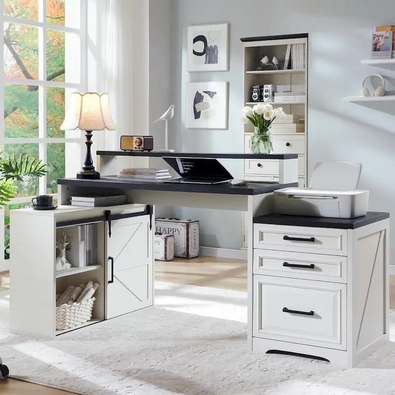 Bureau de style « ferme moderne », bureau d'ordinateur avec meuble de classement