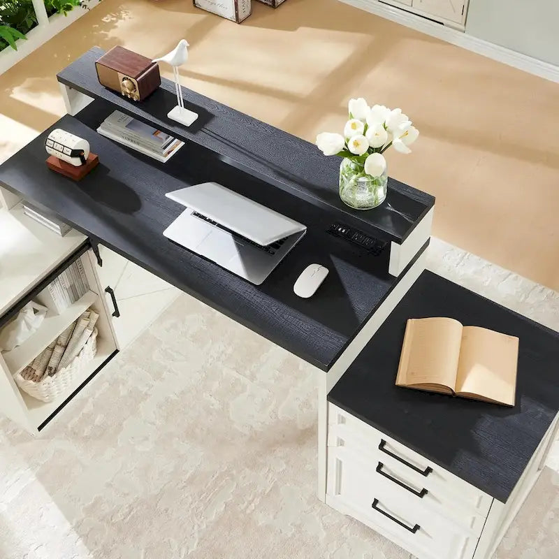 Bureau de style « ferme moderne », bureau d'ordinateur avec meuble de classement