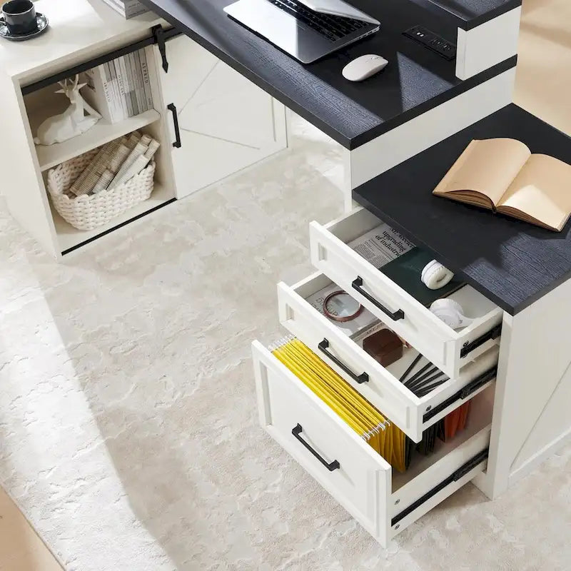 Bureau de style « ferme moderne », bureau d'ordinateur avec meuble de classement