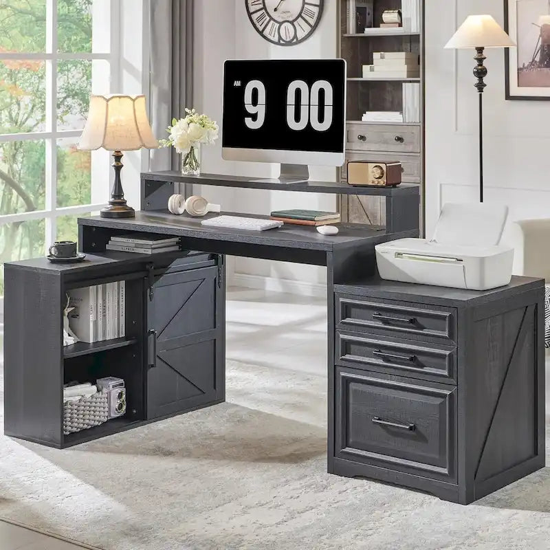 Bureau de style « ferme moderne », bureau d'ordinateur avec meuble de classement
