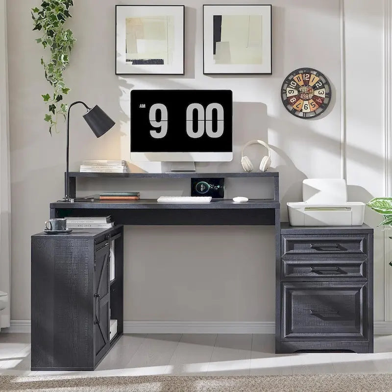 Bureau de style « ferme moderne », bureau d'ordinateur avec meuble de classement