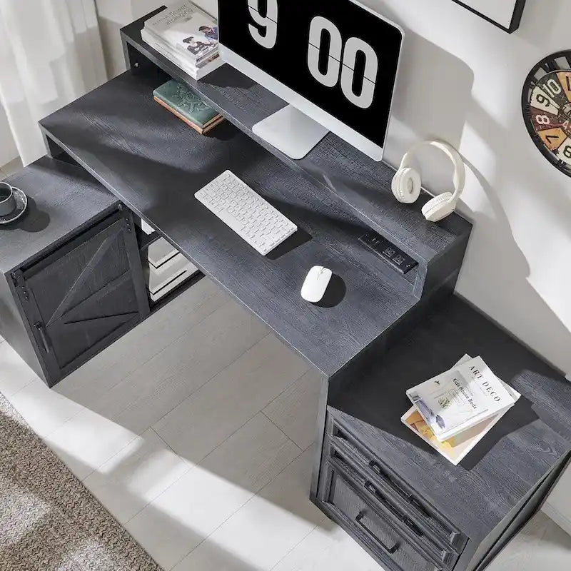 Bureau de style « ferme moderne », bureau d'ordinateur avec meuble de classement