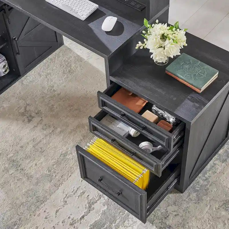 Bureau de style « ferme moderne », bureau d'ordinateur avec meuble de classement