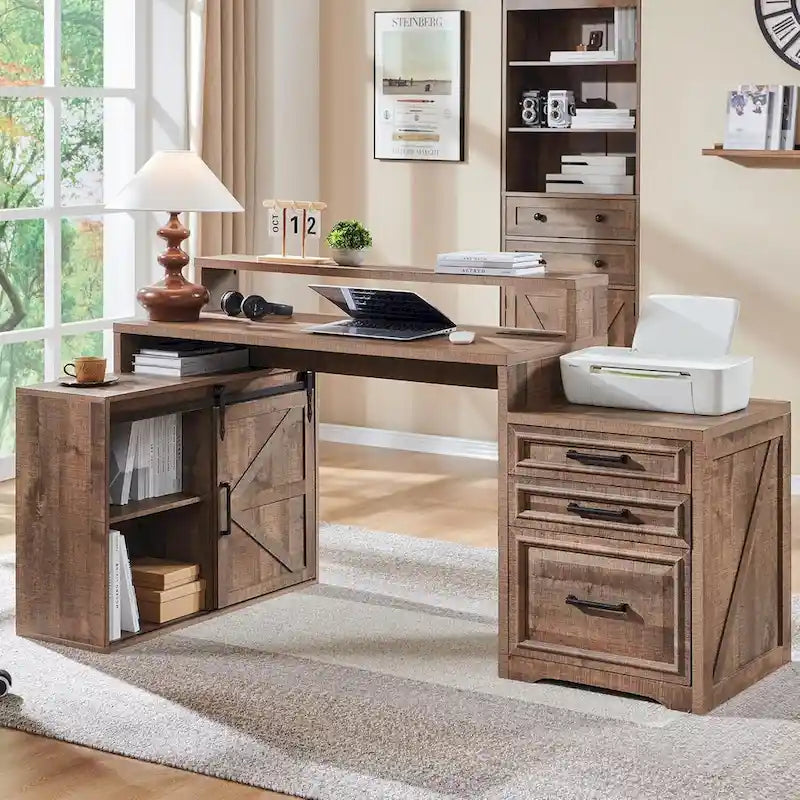 Bureau de style « ferme moderne », bureau d'ordinateur avec meuble de classement