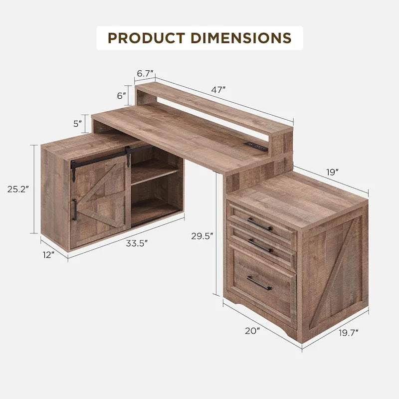 Bureau de style « ferme moderne », bureau d'ordinateur avec meuble de classement