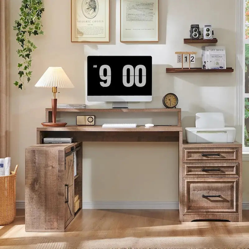 Bureau de style « ferme moderne », bureau d'ordinateur avec meuble de classement