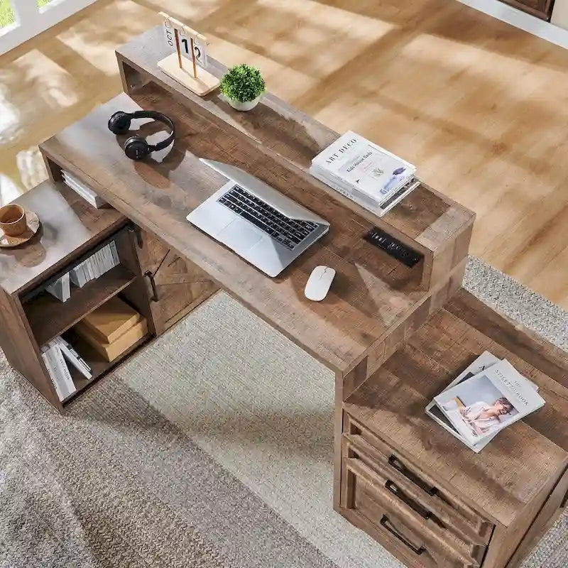 Bureau de style « ferme moderne », bureau d'ordinateur avec meuble de classement