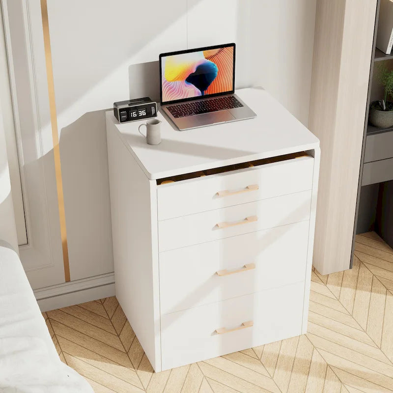 Coiffeuse de 60 cm avec miroir escamotable et éclairage, coiffeuse 3-en-1 avec plateau en verre, lumière LED et prise de courant, 3 tiroirs
