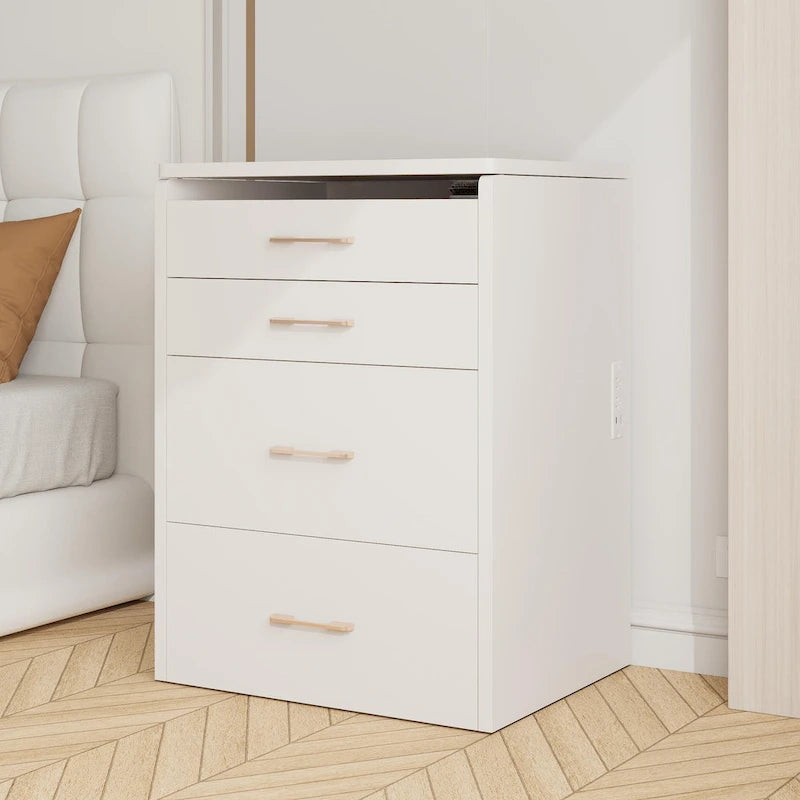 Coiffeuse de 60 cm avec miroir escamotable et éclairage, coiffeuse 3-en-1 avec plateau en verre, lumière LED et prise de courant, 3 tiroirs