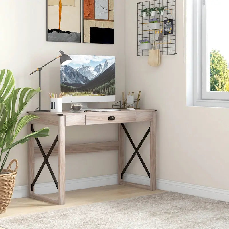Bureau d'écriture moderne avec tiroir de rangement et surface de travail spacieuse pour le bureau à domicile ou les espaces de travail de chambre à coucher