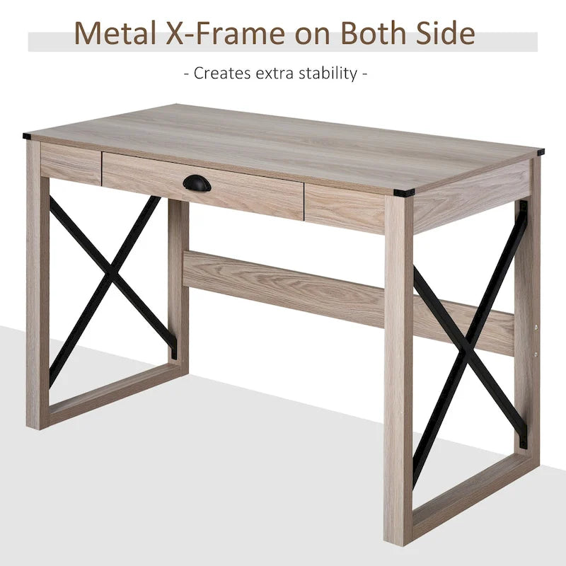 Bureau d'écriture moderne avec tiroir de rangement et surface de travail spacieuse pour le bureau à domicile ou les espaces de travail de chambre à coucher