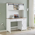 Bureau d'ordinateur de style rustique avec huche et station de charge pour bureaux à domicile ou espaces de travail d'étudiant