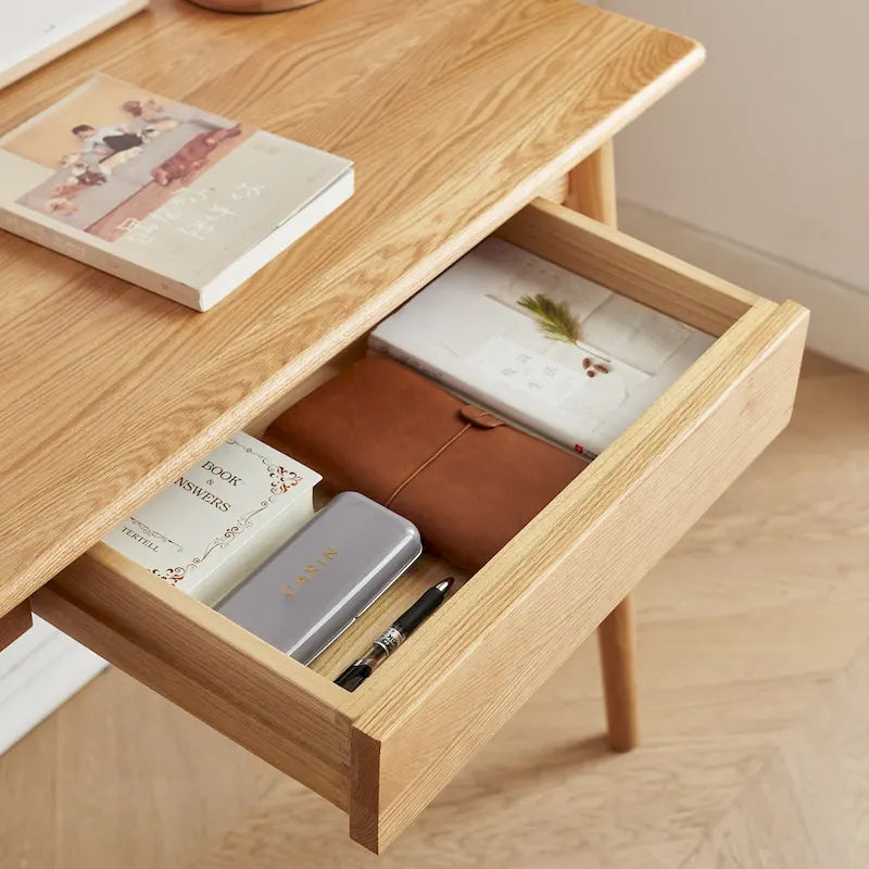 Bureau moderne avec 2 tiroirs et cadre en chêne massif pour petits bureaux à domicile ou appartements