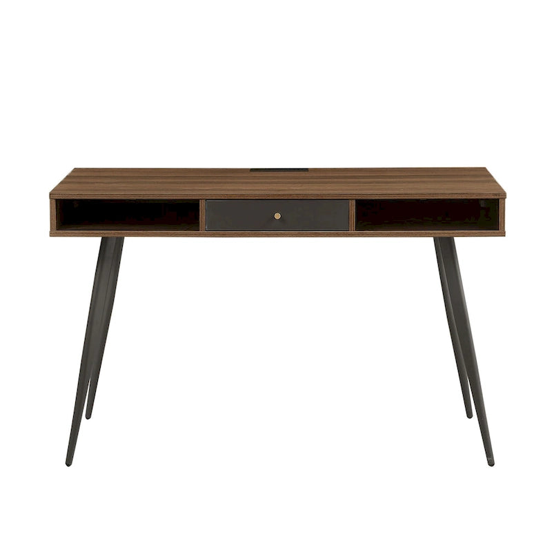 Bureau de travail Mid-Century avec port USB intégré, prise de courant et 2 espaces de rangement pour bureau à domicile, étude ou chambre à coucher