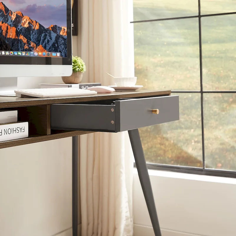 Bureau de travail Mid-Century avec port USB intégré, prise de courant et 2 espaces de rangement pour bureau à domicile, étude ou chambre à coucher