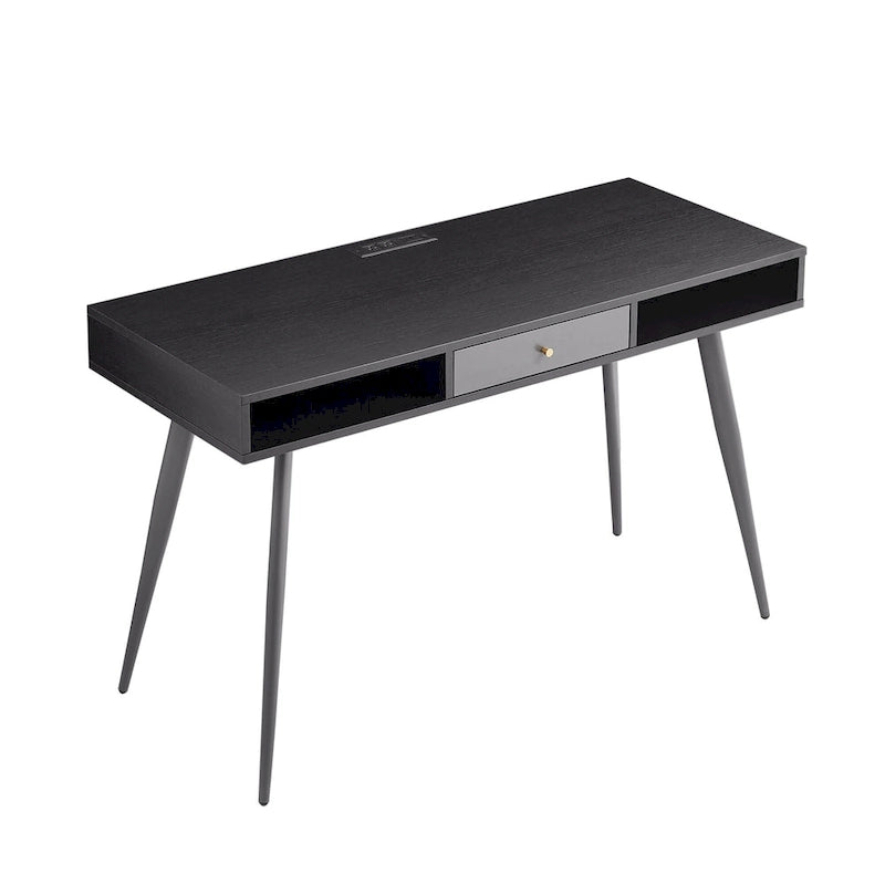 Bureau de travail Mid-Century avec port USB intégré, prise de courant et 2 espaces de rangement pour bureau à domicile, étude ou chambre à coucher