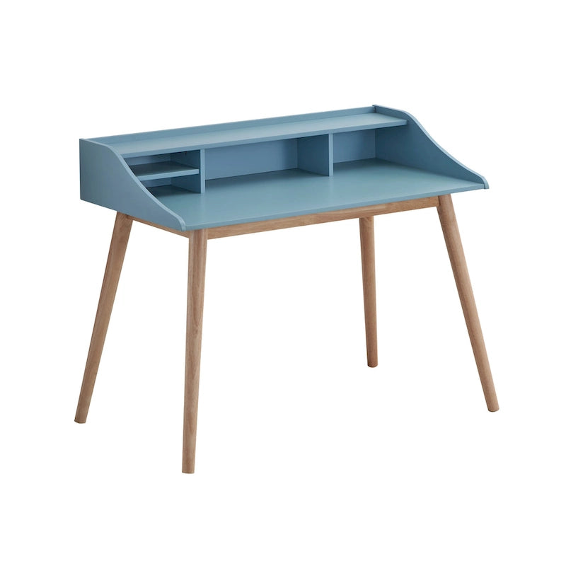 Bureau d'ordinateur de style moderne du milieu du siècle avec étagères et 4 pieds en bois pour petit bureau à domicile ou salle d'étude
