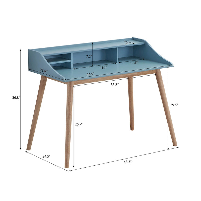 Bureau d'ordinateur de style moderne du milieu du siècle avec étagères et 4 pieds en bois pour petit bureau à domicile ou salle d'étude