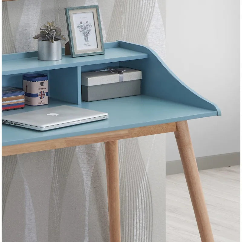 Bureau d'ordinateur de style moderne du milieu du siècle avec étagères et 4 pieds en bois pour petit bureau à domicile ou salle d'étude