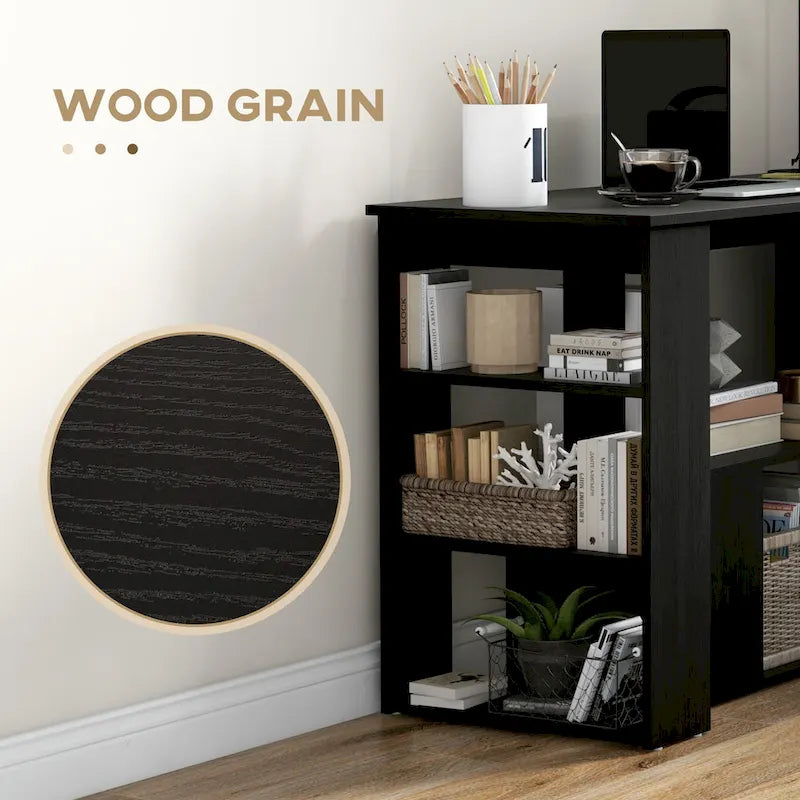 Bureau d'ordinateur moderne en L avec support rotatif à 360° et étagères intégrées pour bureau à domicile ou chambre à coucher