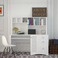 Bureau d'ordinateur moderne avec huche, étagères à 2 niveaux, tiroirs et meuble dissimulé pour bureau, chambre ou salon