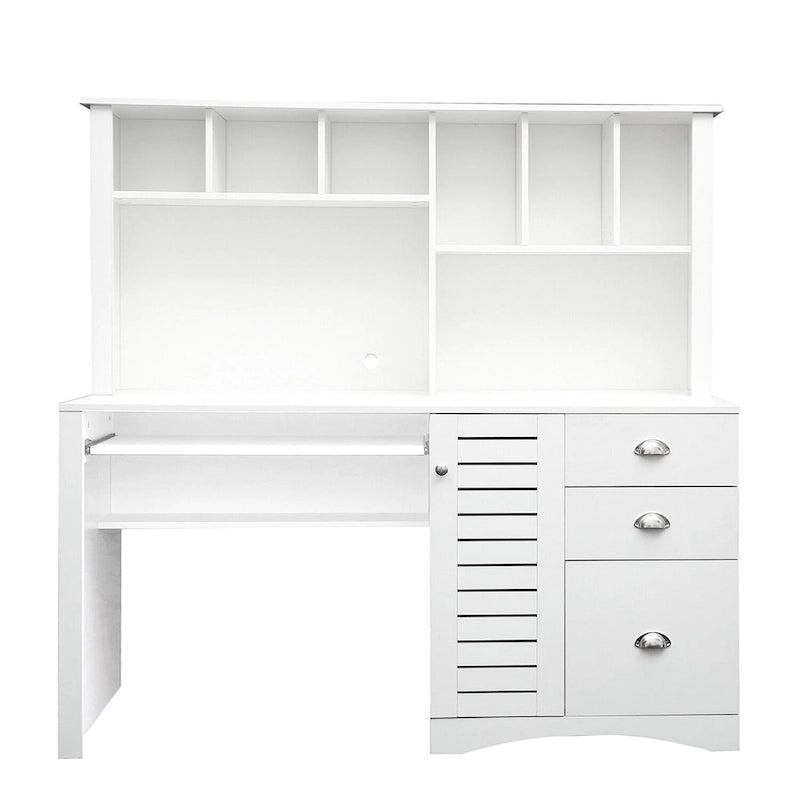 Bureau d'ordinateur moderne avec huche, étagères à 2 niveaux, tiroirs et meuble dissimulé pour bureau, chambre ou salon