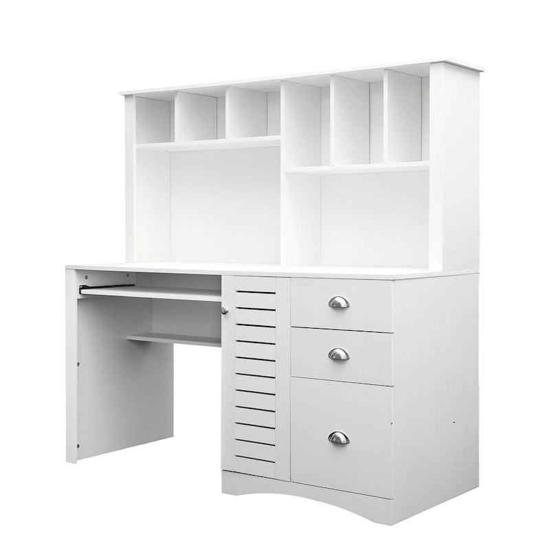 Bureau d'ordinateur moderne avec huche, étagères à 2 niveaux, tiroirs et meuble dissimulé pour bureau, chambre ou salon