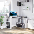 Bureau d'angle informatique moderne en L avec support rotatif à 360 degrés et grand espace de rangement pour petits bureaux et chambres à coucher