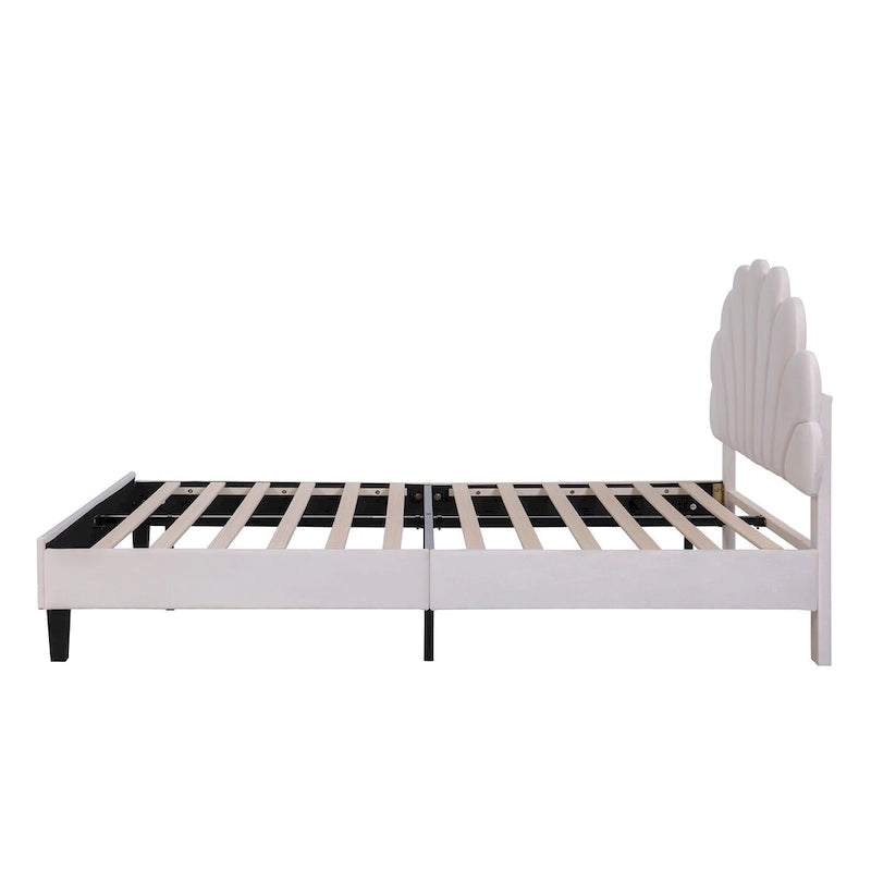Lit plateforme pleine grandeur classique Cadre de lit rembourré en velours doux avec tête de lit à motif floral, AUCUN sommier tapissier requis