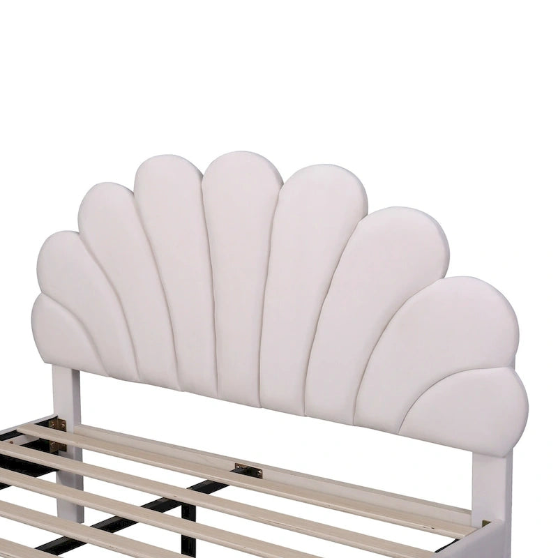 Lit plateforme pleine grandeur classique Cadre de lit rembourré en velours doux avec tête de lit à motif floral, AUCUN sommier tapissier requis