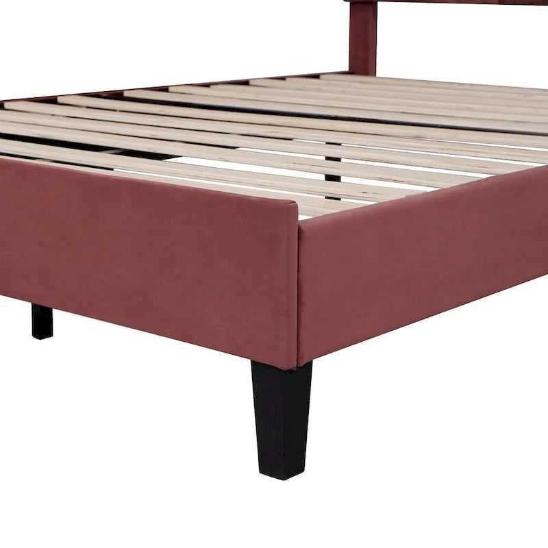 Lit plateforme pleine grandeur classique Cadre de lit rembourré en velours doux avec tête de lit à motif floral, AUCUN sommier tapissier requis