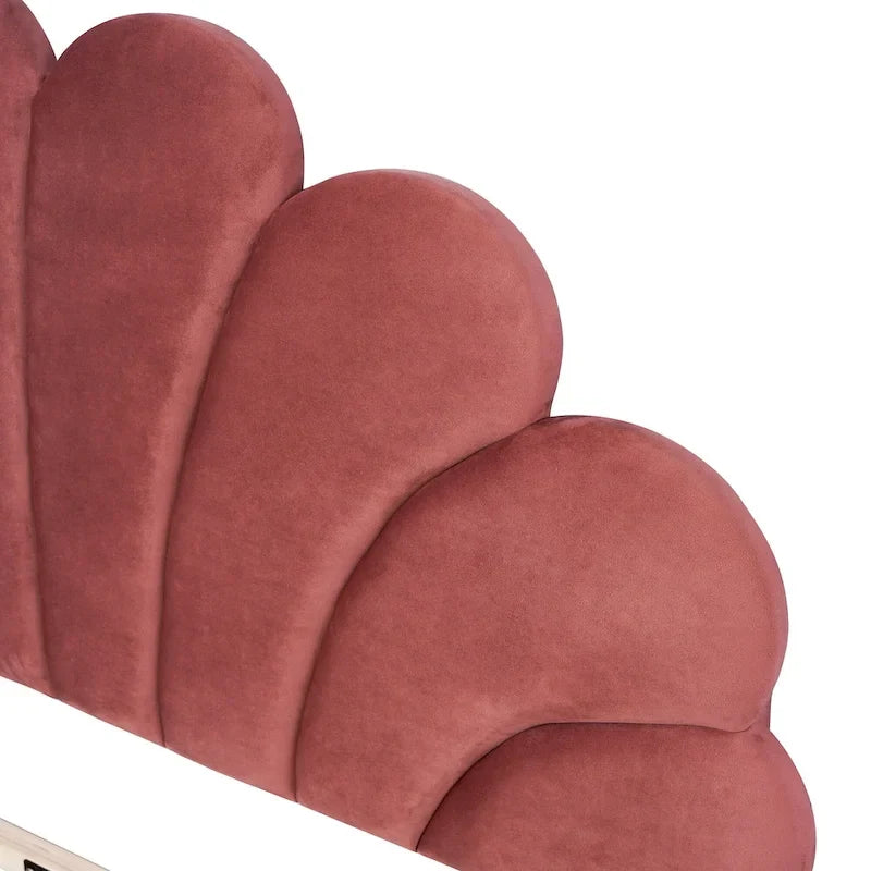 Lit plateforme pleine grandeur classique Cadre de lit rembourré en velours doux avec tête de lit à motif floral, AUCUN sommier tapissier requis