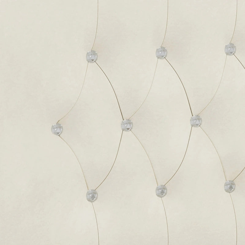 Cadre de lit capitonné Queen Size avec boutons en cristal, tête de lit à oreilles et rangement sous le lit, Beige