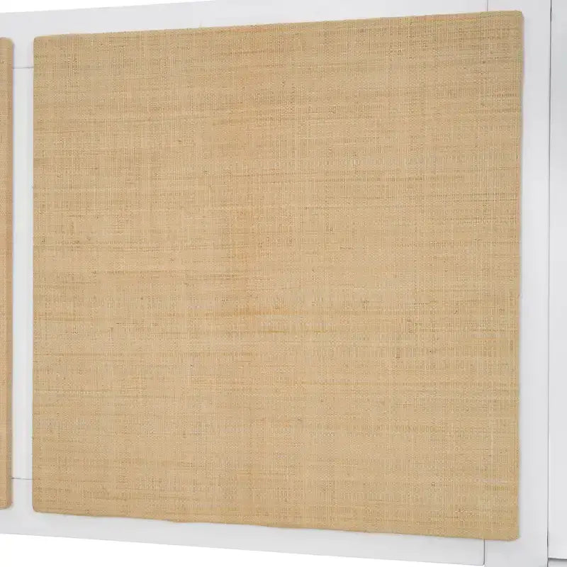 Lit Queen Size en Bois Massif avec 2 Tables de Chevet, Lampes Intégrées, Design Rotin et Bois, Blanc