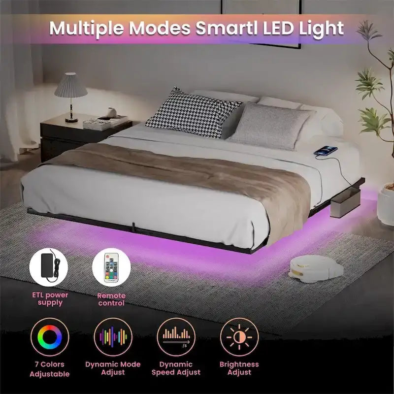 Lit flottant King Size avec lumières LED et station de recharge