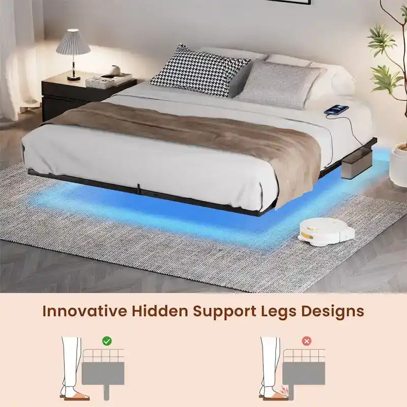 Lit flottant King Size avec lumières LED et station de recharge