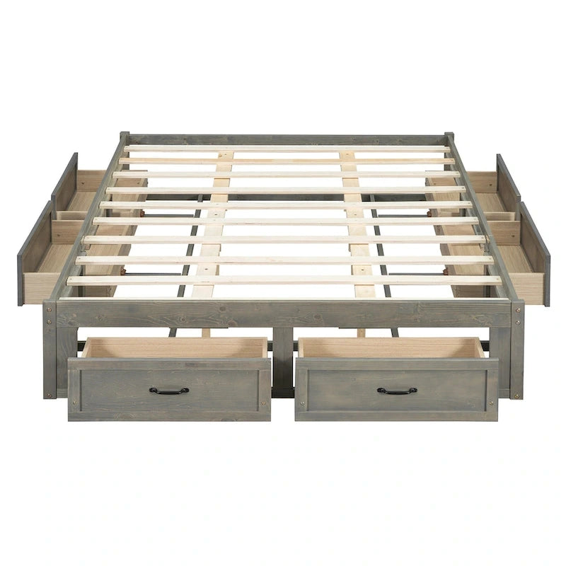 Lit plateforme format grand lit avec 6 tiroirs de rangement, blanc antique