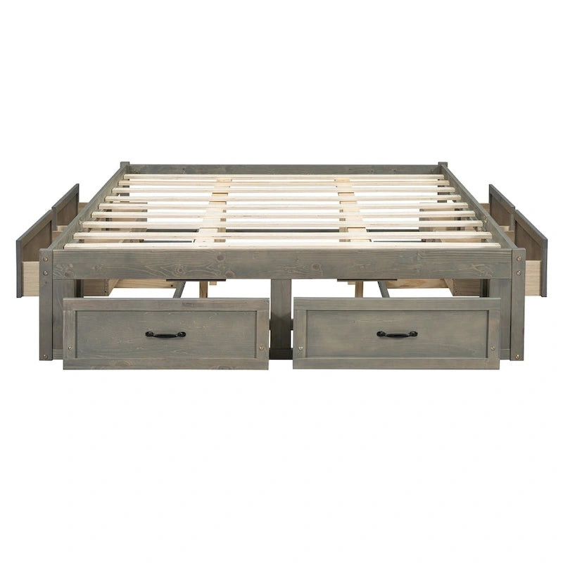 Lit plateforme format grand lit avec 6 tiroirs de rangement, blanc antique