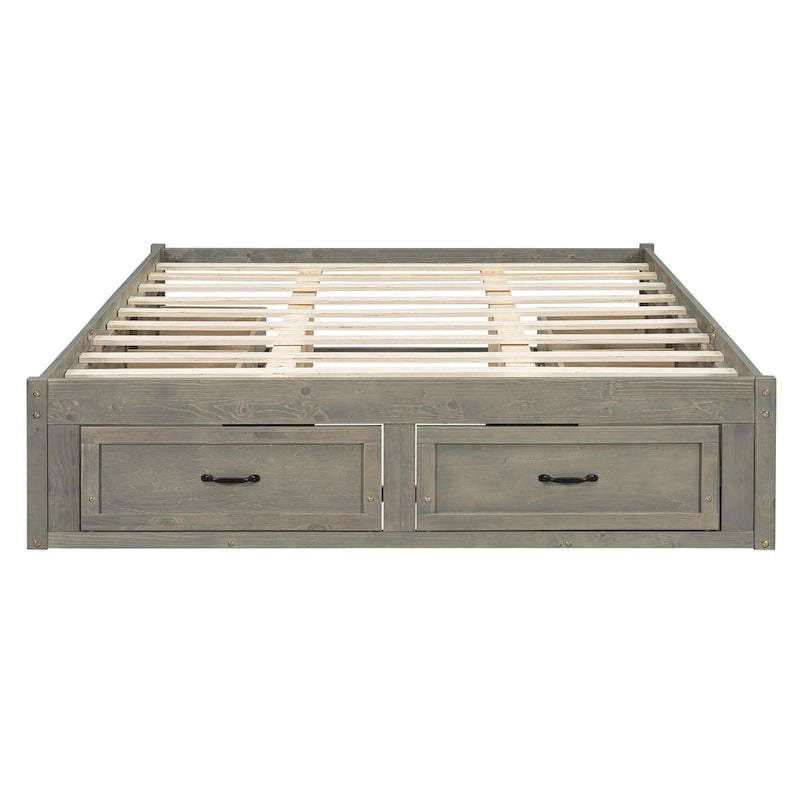Lit plateforme format grand lit avec 6 tiroirs de rangement, blanc antique