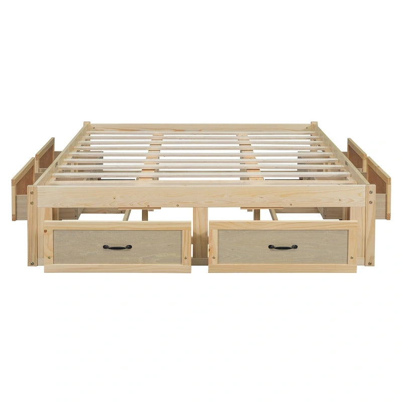 Lit plateforme format grand lit avec 6 tiroirs de rangement, blanc antique