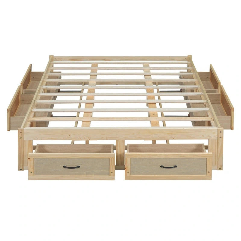 Lit plateforme format grand lit avec 6 tiroirs de rangement, blanc antique