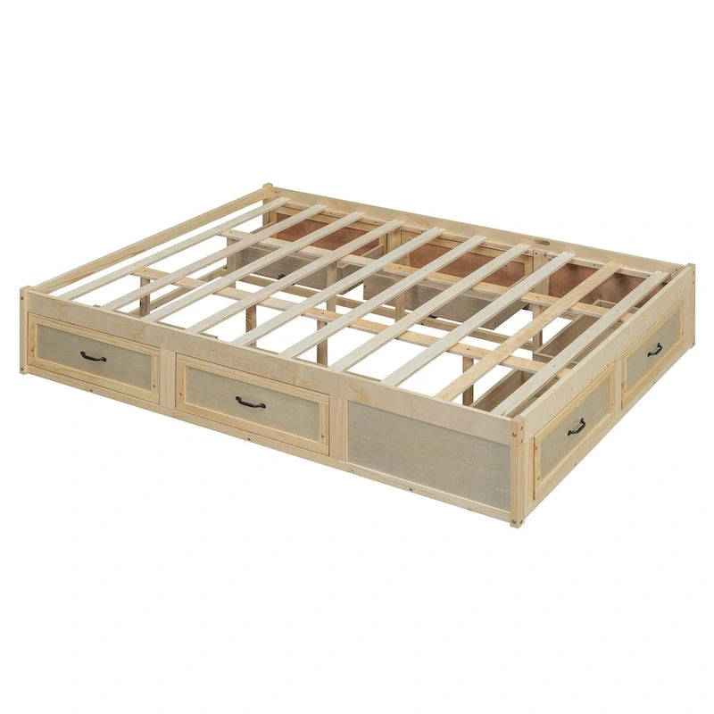 Lit plateforme format grand lit avec 6 tiroirs de rangement, blanc antique