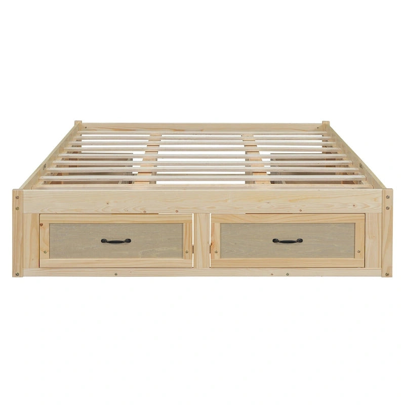 Lit plateforme format grand lit avec 6 tiroirs de rangement, blanc antique