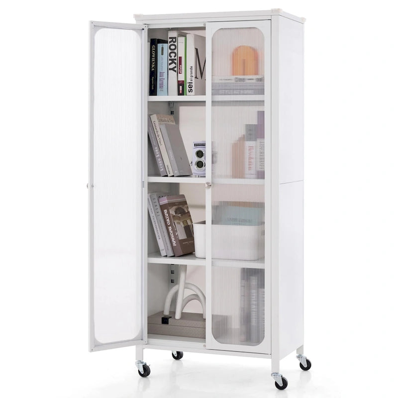 Meuble de rangement Costway avec roulettes et 2 portes translucides réglables - Voir les détails