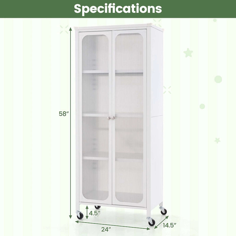Meuble de rangement Costway avec roulettes et 2 portes translucides réglables - Voir les détails