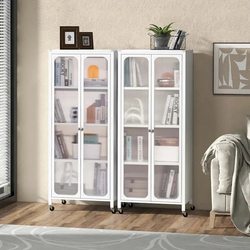 Meuble de rangement Costway avec roulettes et 2 portes translucides réglables - Voir les détails
