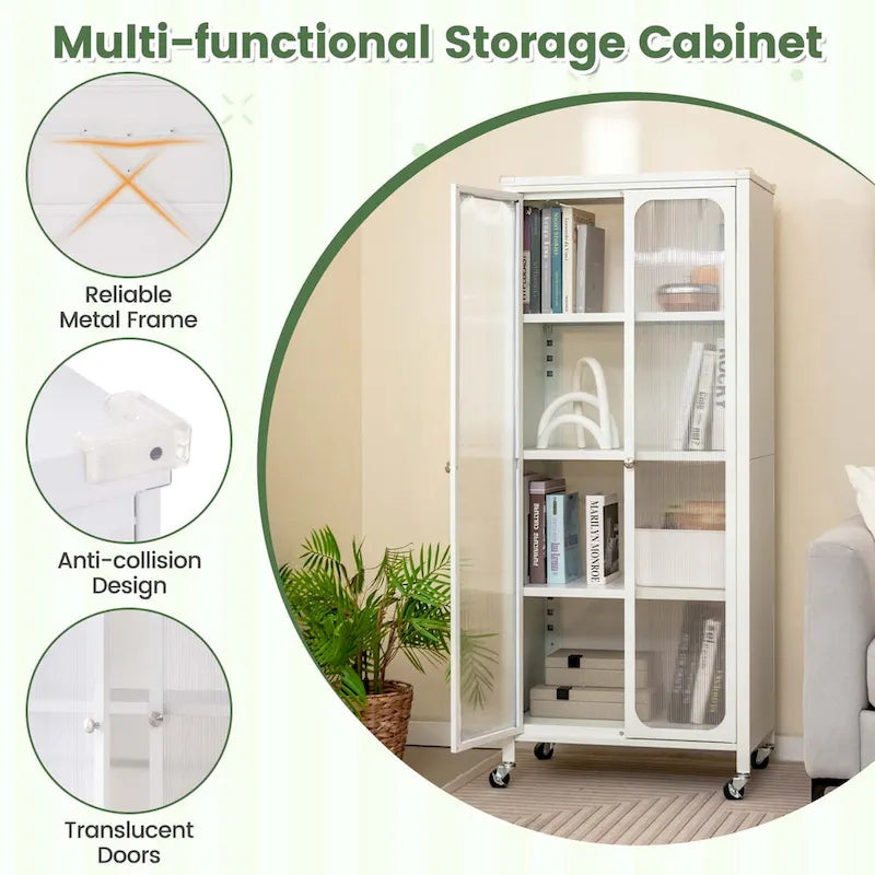Meuble de rangement Costway avec roulettes et 2 portes translucides réglables - Voir les détails